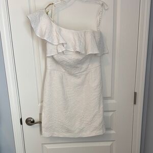 Lilly Pulitzer Asymmetrical Ruffled Sheath Dress in Cream